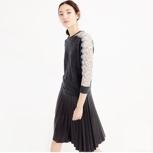 Jcrew gray charcoal sweater edged lace sleeves